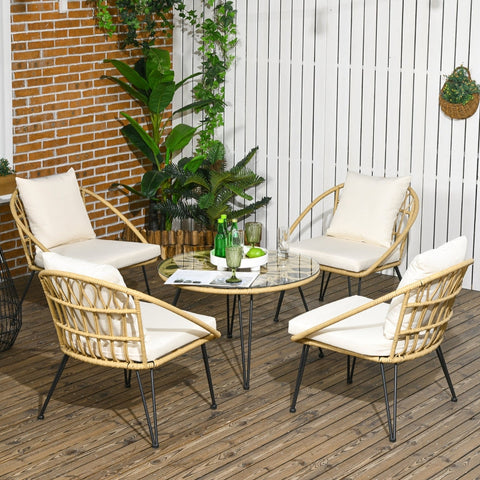 Rootz 5-Piece Boho Style Garden Seating Set - Outdoor Dining Set - Patio Furniture - Durable Construction - Comfortable Seating - Stylish Design - Table: Ø82 x 50H cm, Chairs: 72W x 72D x 75H cm