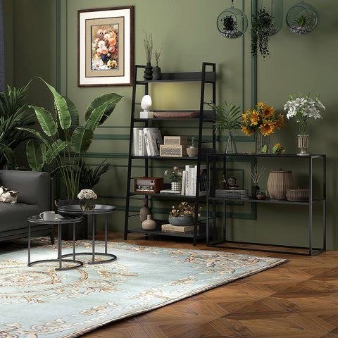 Rootz Set of 2 Metal Side Tables - Nesting End Tables - Stackable Coffee Tables - Space-Saving Design - Ø 43x38 cm & Ø 35x34 cm - Black Steel