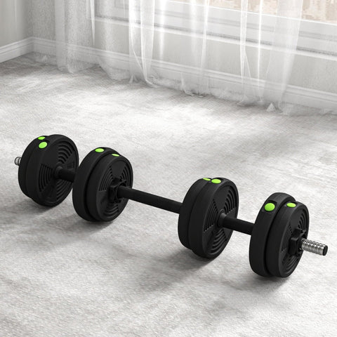 Rootz 15kg 2-in-1 Dumbbell Set - Adjustable Weights - Non-Slip Handles - Plastic Coating - Barbell Conversion - Fitness Equipment - 95cm x 20cm x 20cm