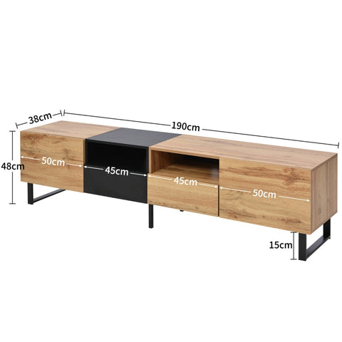 Rootz Modern TV Stand - Entertainment Unit - Media Console - Durable & Spacious - 190L x 38W x 48H cm
