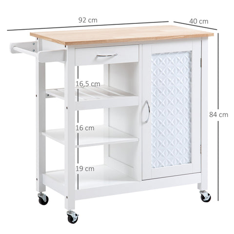 Rootz Kitchen Trolley Modern Serving Cart - Kitchen Island - Rolling Cart - Metal Handles - 92cm x 40cm x 84cm
