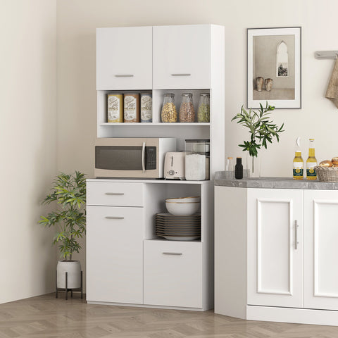Rootz Kitchen Cabinet - Buffet with Drawer - White Storage Cabinet - Soft-Close Doors - 80 x 35 x 180 cm - Elegant Silver Handles