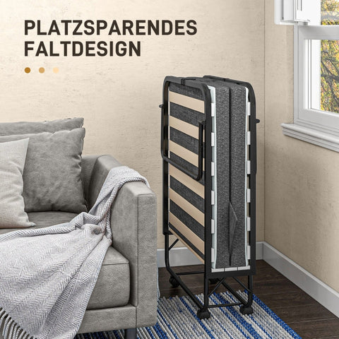 Rootz Folding Guest Bed - Camping Cot - Portable Sleeping Accommodation - Linen-Look Mattress - Steel Frame - 190cm x 80cm x 42cm