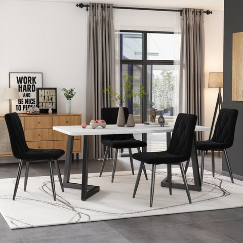 Rootz Black Velvet Dining Chairs Set - Luxurious Seating - Padded Comfort - Modern Design - 45cm x 40cm x 86cm