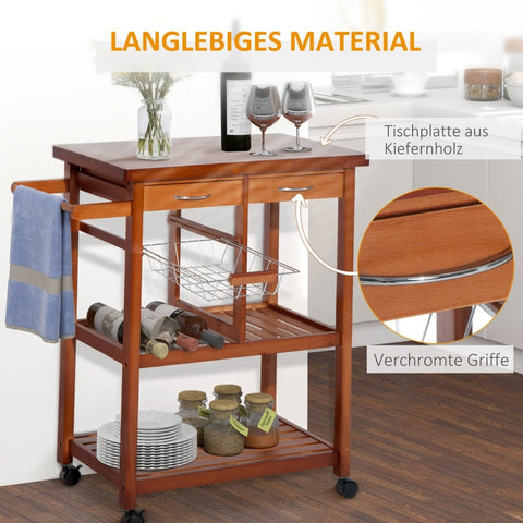 Rootz Keukentrolley - Mobiele Keukenwagen - Rollend Eiland - Voldoende opbergruimte - Hoogwaardig grenenhout - 85cm x 37cm x 85cm