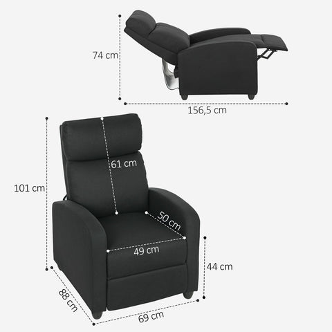 Rootz Adjustable Relaxation Armchair - Recliner - Lounge Chair - Extendable Footrest - 69cm x 88cm x 101cm - Black