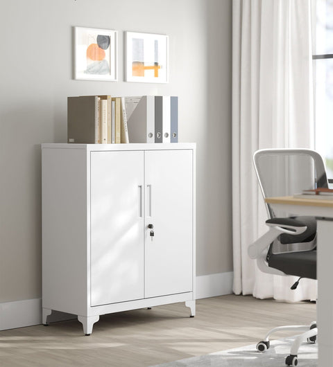 Rootz Lock Closet 2 Doors - Steel Cabinet - Storage Unit - Durable & Spacious - 40 x 80 x 90 cm White