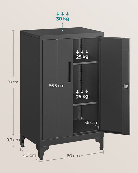 Rootz Metal Cabinet - Storage Cabinet - Steel Cupboard - Heavy-duty shelves - 40cm x 60cm x 90cm - Ink Black - 17.6kg - 30kg Load Capacity