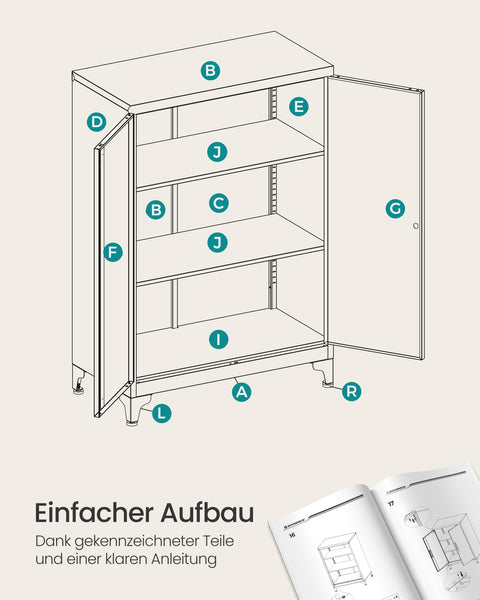 Rootz Lockable Cabinet - Metal Storage Cabinet - Steel Organizer - Secure with 2 Doors - 40cm x 60cm x 90cm - White