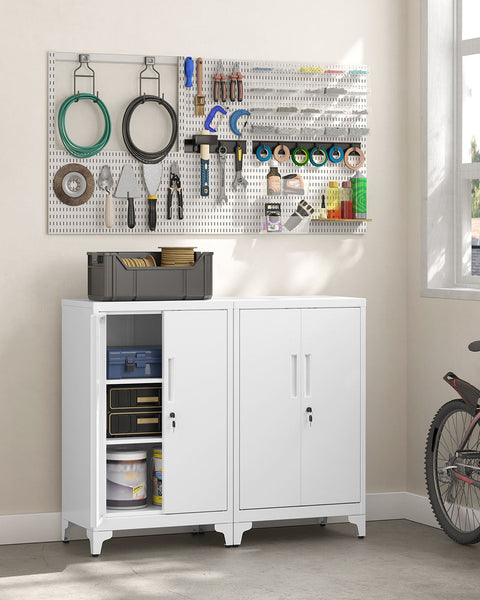 Rootz Lock Cabinet - Secure Storage - Steel Cupboard - Key Lockable - White - 40cm x 60cm x 90cm
