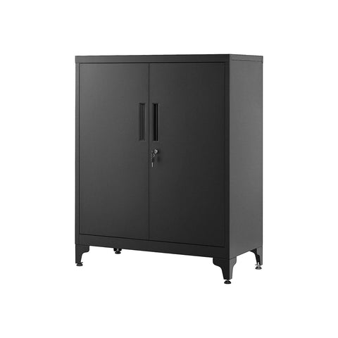 Rootz Steel Metal Cabinet - Storage Organizer - Black - Adjustable Shelves - Heavy Duty - 40cm x 80cm x 90cm