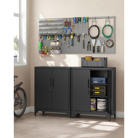 Rootz Steel Metal Cabinet - Storage Organizer - Black - Adjustable Shelves - Heavy Duty - 40cm x 80cm x 90cm