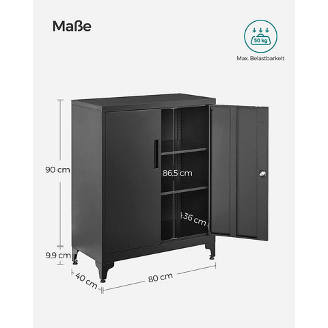 Rootz Steel Metal Cabinet - Storage Organizer - Black - Adjustable Shelves - Heavy Duty - 40cm x 80cm x 90cm