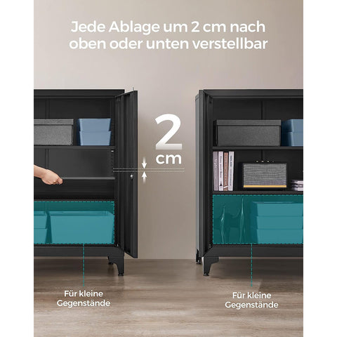 Rootz Steel Metal Cabinet - Storage Organizer - Black - Adjustable Shelves - Heavy Duty - 40cm x 80cm x 90cm