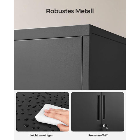 Rootz Steel Metal Cabinet - Storage Organizer - Black - Adjustable Shelves - Heavy Duty - 40cm x 80cm x 90cm