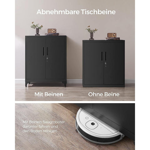 Rootz Steel Metal Cabinet - Storage Organizer - Black - Adjustable Shelves - Heavy Duty - 40cm x 80cm x 90cm