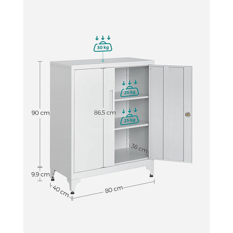 Rootz Steel Metal Cabinet - Gray Storage Cabinet - Large Cupboard - Adjustable Shelves - 40cm x 80cm x 90cm