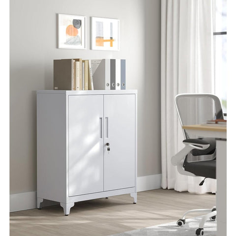 Rootz Steel Metal Cabinet - Gray Storage Cabinet - Large Cupboard - Adjustable Shelves - 40cm x 80cm x 90cm