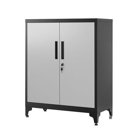 Rootz Steel Metal Cabinet - Storage Organizer - Adjustable Shelves - Heavy Duty - Silver-Black - 40cm x 80cm x 90cm