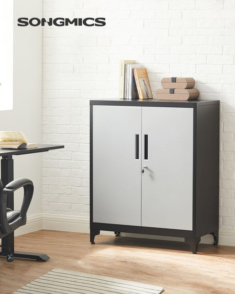 Rootz Steel Metal Cabinet - Storage Organizer - Adjustable Shelves - Heavy Duty - Silver-Black - 40cm x 80cm x 90cm