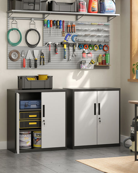 Rootz Steel Metal Cabinet - Storage Organizer - Adjustable Shelves - Heavy Duty - Silver-Black - 40cm x 80cm x 90cm