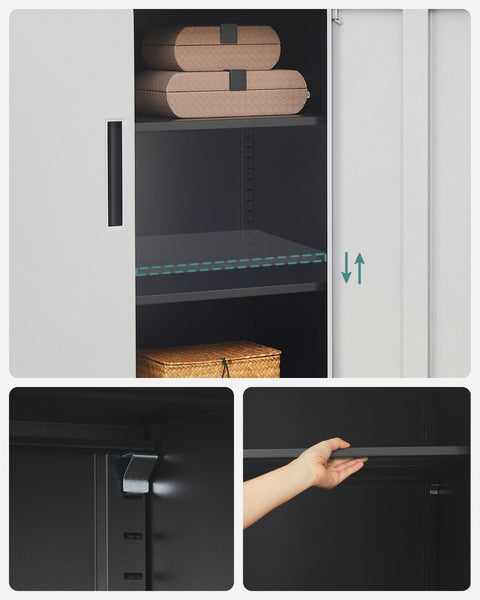 Rootz Steel Metal Cabinet - Storage Organizer - Adjustable Shelves - Heavy Duty - Silver-Black - 40cm x 80cm x 90cm