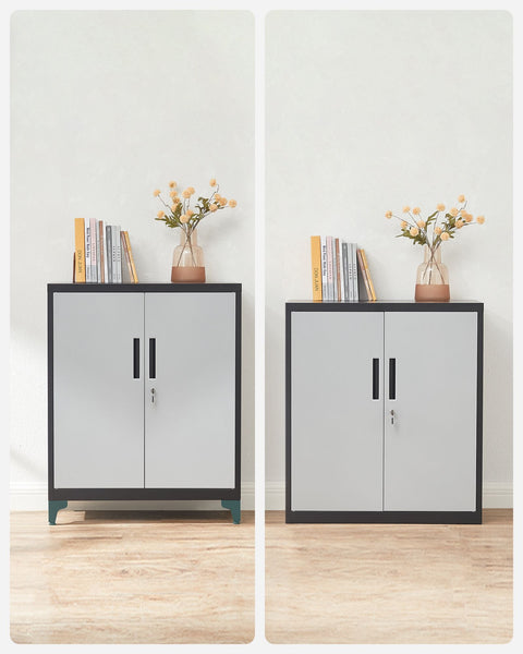 Rootz Steel Metal Cabinet - Storage Organizer - Adjustable Shelves - Heavy Duty - Silver-Black - 40cm x 80cm x 90cm