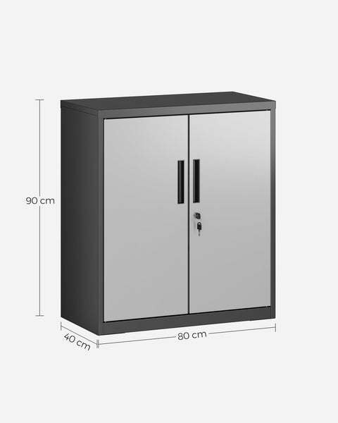 Rootz Steel Metal Cabinet - Storage Organizer - Adjustable Shelves - Heavy Duty - Silver-Black - 40cm x 80cm x 90cm