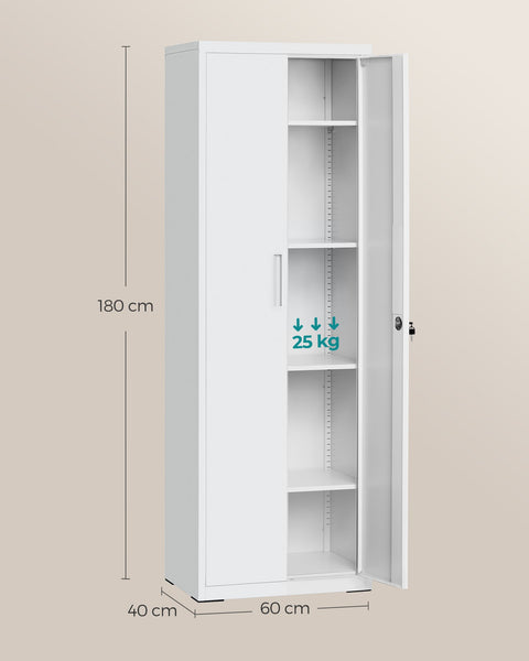 Rootz Steel Storage Cabinet - Tall Cabinet - Gray - Organizer Shelf - 40cm x 60cm x 180cm - Metal - 30.9kg - 25kg Capacity - Assembly Required