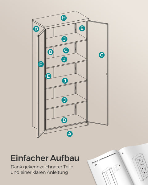 Rootz Steel Storage Cabinet - Tall Cabinet - Gray - Organizer Shelf - 40cm x 60cm x 180cm - Metal - 30.9kg - 25kg Capacity - Assembly Required