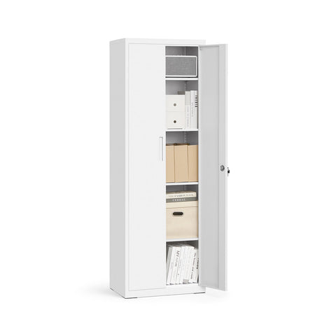 Rootz 5 Level Storage Cabinet - File Organizer - Powder-Coated Shelving - Durable Steel - 40cm x 60cm x 180cm - White Finish