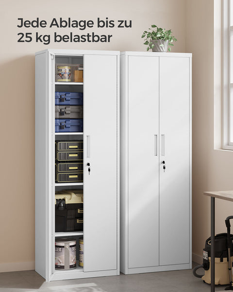 Rootz 5 Level Storage Cabinet - File Organizer - Powder-Coated Shelving - Durable Steel - 40cm x 60cm x 180cm - White Finish