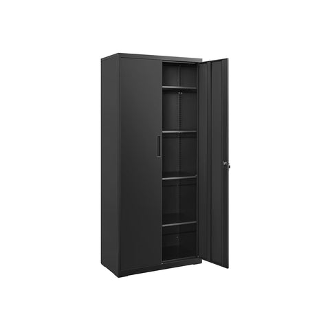 Rootz Storage Cabinet - Black Metal Cabinet - Large Wardrobe - Powder-coated Steel - 40cm x 80cm x 180cm - 40.5kg - 25kg capacity shelves