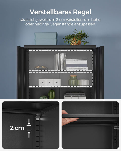 Rootz Storage Cabinet - Black Organizer - Steel Shelving Unit - Heavy Duty - 40cm x 80cm x 180cm - 25kg Capacity