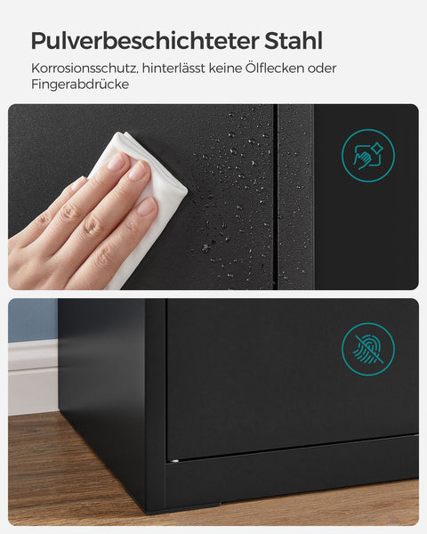 Rootz Storage Cabinet - Black Organizer - Steel Shelving Unit - Heavy Duty - 40cm x 80cm x 180cm - 25kg Capacity