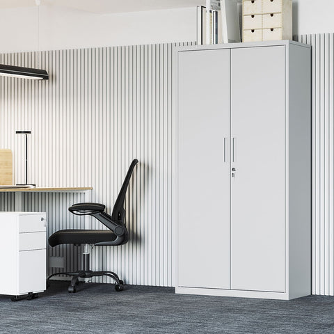 Rootz Metal Cabinet - Office Storage - Filing Cabinet - Gray Powder-Coated Steel - Adjustable Shelves - Double Doors - Stable Structure - 80cm x 40cm x 180cm