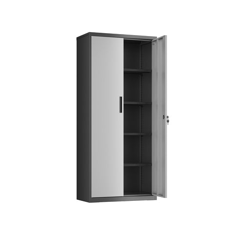 Rootz Storage Cabinet - Metal Cabinet - Organizer - Powder-coated Steel - Heavy Duty - Spacious - Silver-Black - 40cm x 80cm x 180cm