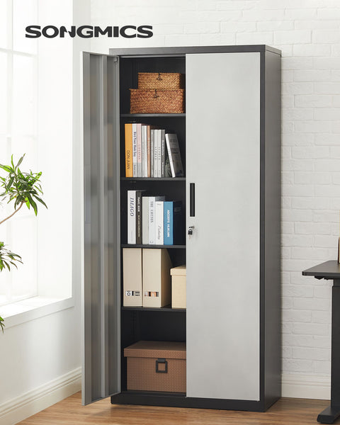 Rootz Storage Cabinet - Metal Cabinet - Organizer - Powder-coated Steel - Heavy Duty - Spacious - Silver-Black - 40cm x 80cm x 180cm
