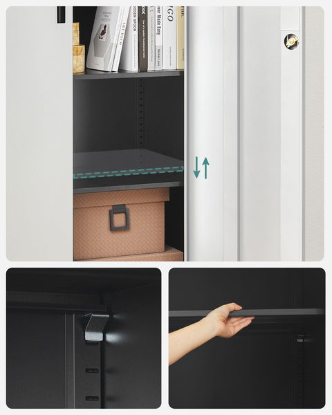 Rootz Storage Cabinet - Metal Cabinet - Organizer - Powder-coated Steel - Heavy Duty - Spacious - Silver-Black - 40cm x 80cm x 180cm