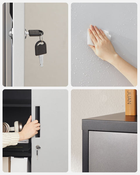 Rootz Storage Cabinet - Metal Cabinet - Organizer - Powder-coated Steel - Heavy Duty - Spacious - Silver-Black - 40cm x 80cm x 180cm