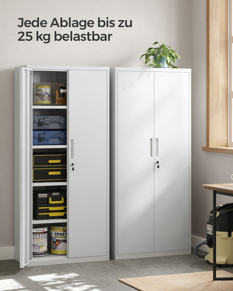 Rootz Storage Cabinet - Gray White - Steel Organizer - Powder-Coated - Heavy-Duty Shelves - 40cm x 80cm x 180cm