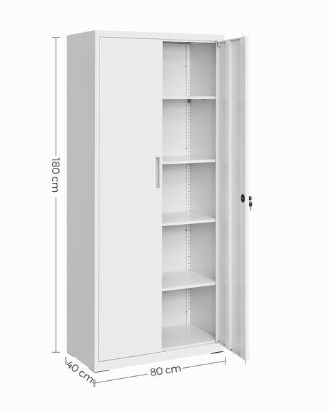 Rootz Storage Cabinet - Gray White - Steel Organizer - Powder-Coated - Heavy-Duty Shelves - 40cm x 80cm x 180cm