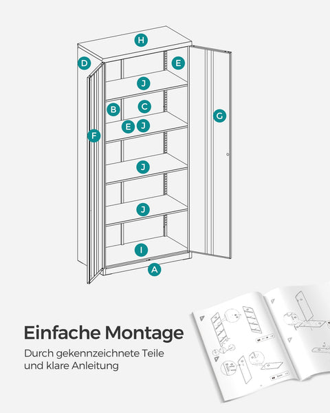Rootz Storage Cabinet - Gray White - Steel Organizer - Powder-Coated - Heavy-Duty Shelves - 40cm x 80cm x 180cm