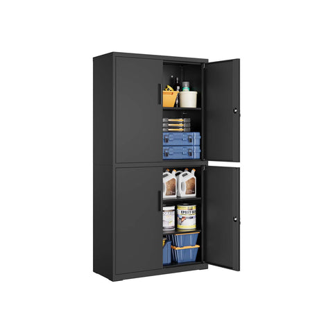 Rootz Steel Storage Cabinet - Filing Cabinet - Organizer - Max Space Efficiency - 40 x 80 x 180 cm - Matt Black