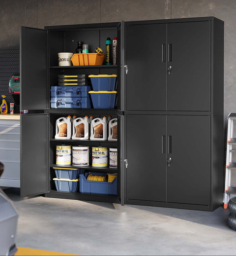 Rootz Steel Storage Cabinet - Filing Cabinet - Organizer - Max Space Efficiency - 40 x 80 x 180 cm - Matt Black