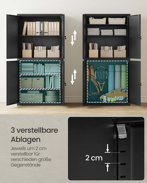 Rootz Steel Storage Cabinet - Filing Cabinet - Organizer - Max Space Efficiency - 40 x 80 x 180 cm - Matt Black