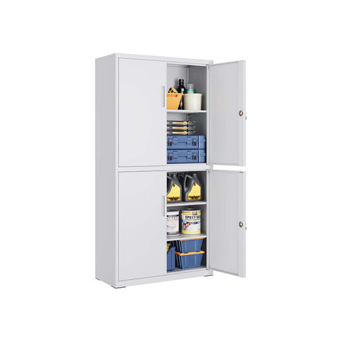 Rootz 4 Door Storage Cabinet - Steel Locker - Filing Cabinet - Durable & Spacious - 40 x 80 x 180 cm - Matt Gray