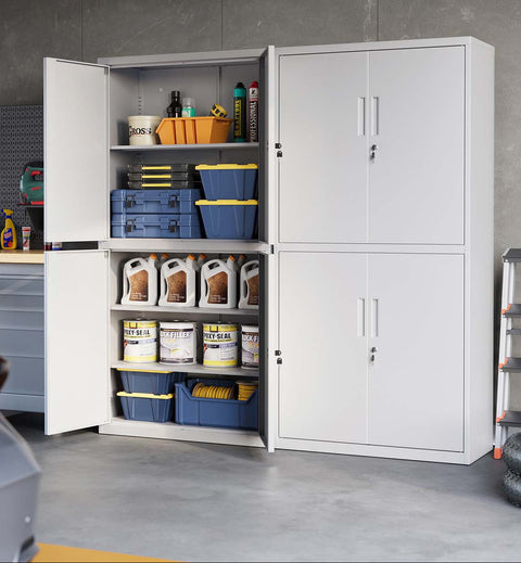 Rootz 4 Door Storage Cabinet - Steel Locker - Filing Cabinet - Durable & Spacious - 40 x 80 x 180 cm - Matt Gray