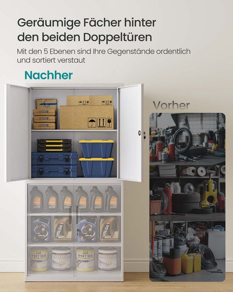 Rootz 4 Door Storage Cabinet - Steel Locker - Filing Cabinet - Durable & Spacious - 40 x 80 x 180 cm - Matt Gray