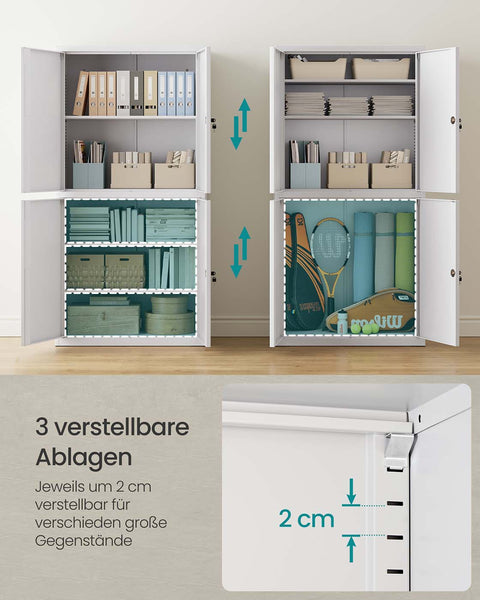 Rootz 4 Door Storage Cabinet - Steel Locker - Filing Cabinet - Durable & Spacious - 40 x 80 x 180 cm - Matt Gray